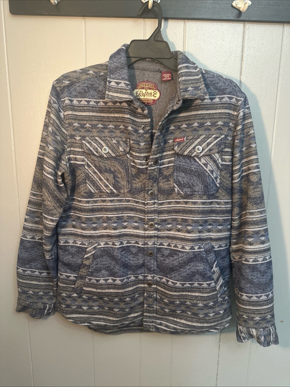 Men's Blue Aztec Patterned Lightweight Shirt Jacket red dirt rafter c size med